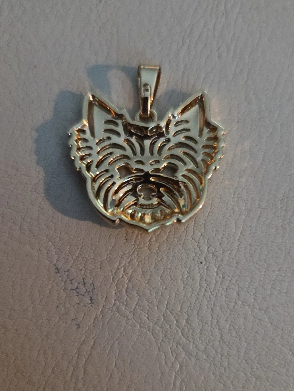 Gold Tone Yorkie Face Pendant. Pet Lover Jewelry